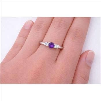 NO RESERVE 0.24 Ct Round Amethyst, Cubic Zirconia, 925 Sterling Silver Ring