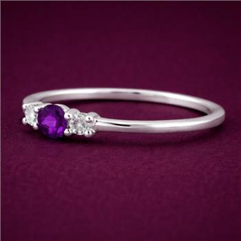 NO RESERVE 0.24 Ct Round Amethyst, Cubic Zirconia, 925 Sterling Silver Ring