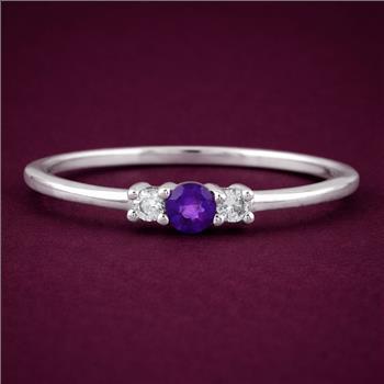 NO RESERVE 0.24 Ct Round Amethyst, Cubic Zirconia, 925 Sterling Silver Ring