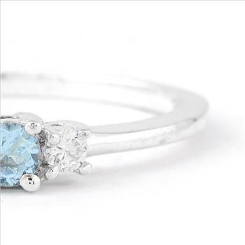NO RESERVE 0.25 Ct Round Swiss Blue Topaz, Cubic Zirconia, 925 Sterling Silver Ring