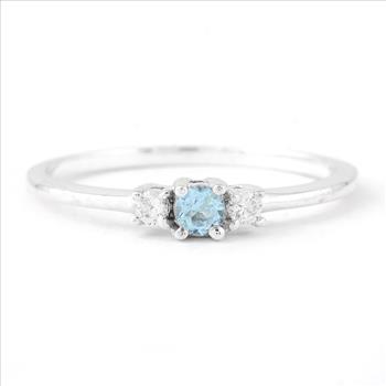 NO RESERVE 0.25 Ct Round Swiss Blue Topaz, Cubic Zirconia, 925 Sterling Silver Ring