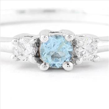 NO RESERVE 0.25 Ct Round Swiss Blue Topaz, Cubic Zirconia, 925 Sterling Silver Ring