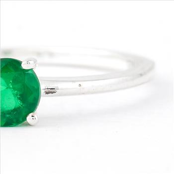 NO RESERVE 0.32 Ct Round Glass Emerald, 925 Sterling Silver Ring