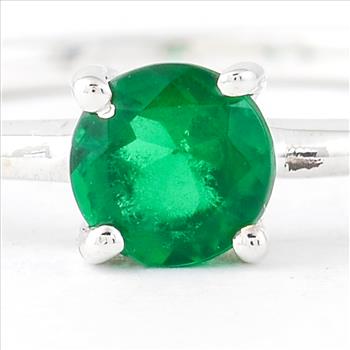 NO RESERVE 0.32 Ct Round Glass Emerald, 925 Sterling Silver Ring