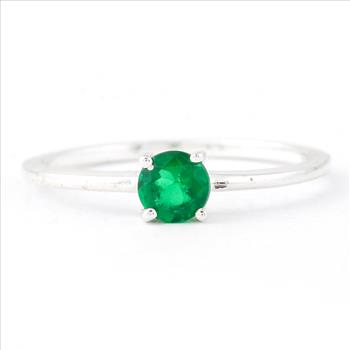 NO RESERVE 0.32 Ct Round Glass Emerald, 925 Sterling Silver Ring