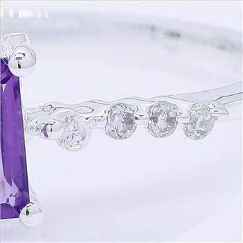 NO RESERVE 0.44 Ct Octagon Amethyst, Cubic Zirconia 925 Sterling Silver Ring