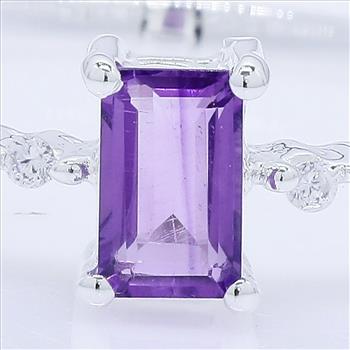 NO RESERVE 0.44 Ct Octagon Amethyst, Cubic Zirconia 925 Sterling Silver Ring
