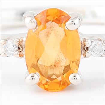 NO RESERVE 0.48 Ct Oval Citrine, Cubic Zirconia, 925 Sterling Silver Ring
