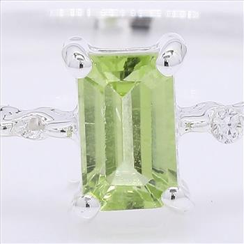 NO RESERVE 0.49 Ct Octagon Peridot, Cubic Zirconia 925 Sterling Silver Ring