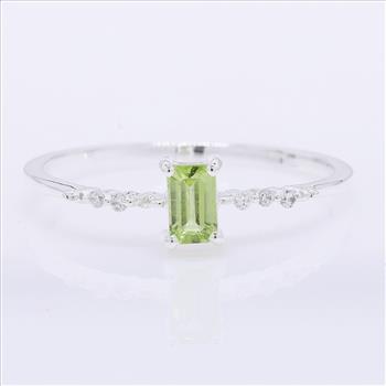 NO RESERVE 0.49 Ct Octagon Peridot, Cubic Zirconia 925 Sterling Silver Ring