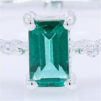 NO RESERVE 0.51 Ct Octagon Green Topaz, Cubic Zirconia 925 Sterling Silver Ring