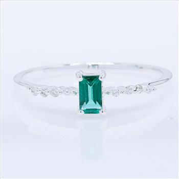 NO RESERVE 0.51 Ct Octagon Green Topaz, Cubic Zirconia 925 Sterling Silver Ring
