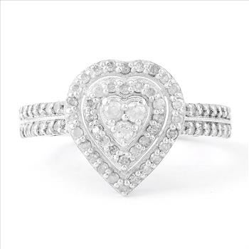 NO RESERVE 0.56 Ct Round Diamond, 925 Sterling Silver Ring