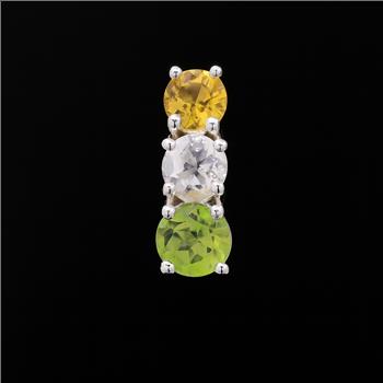 NO RESERVE 0.60 Ct Round Peridot, White Topaz, Citrine 925 Sterling Silver Pendant