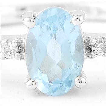 NO RESERVE 0.64 Ct Oval Swiss Blue Topaz, Cubic Zirconia, 925 Sterling Silver Ring