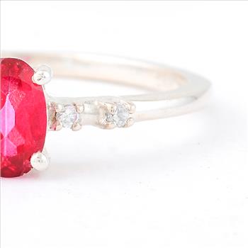 NO RESERVE 0.74 Ct Oval Pink Topaz, Cubic Zirconia, 925 Sterling Silver Ring