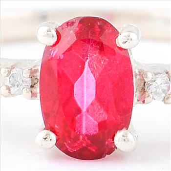 NO RESERVE 0.74 Ct Oval Pink Topaz, Cubic Zirconia, 925 Sterling Silver Ring