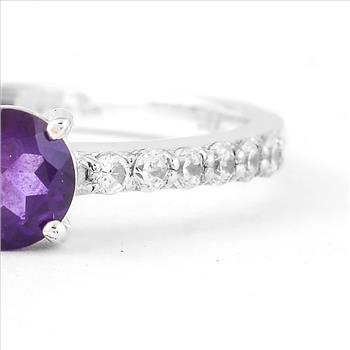 NO RESERVE 0.75 Ct Round Amethyst, Cubic Zirconia, 925 Sterling Silver Ring