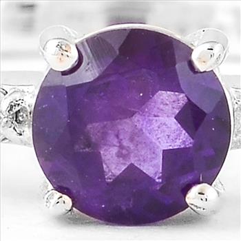 NO RESERVE 0.75 Ct Round Amethyst, Cubic Zirconia, 925 Sterling Silver Ring