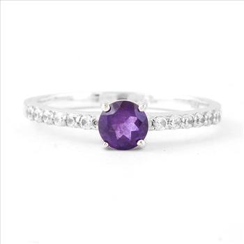 NO RESERVE 0.75 Ct Round Amethyst, Cubic Zirconia, 925 Sterling Silver Ring