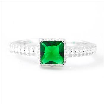 NO RESERVE 0.77 Ct Square Created Emerald 925 Sterling Silver Ring