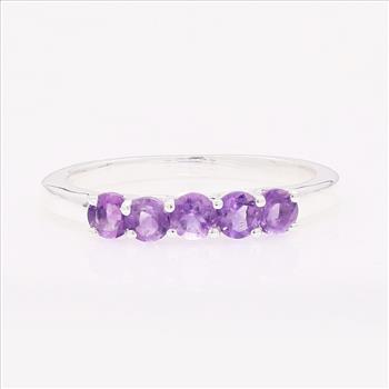 NO RESERVE 0.79 Ct Round Amethyst 925 Sterling Silver Ring