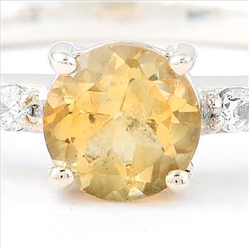 NO RESERVE 0.82 Ct Round Citrine, Cubic Zirconia, 925 Sterling Silver Ring