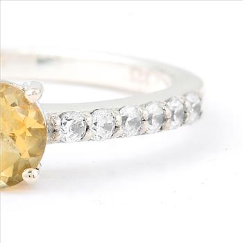 NO RESERVE 0.82 Ct Round Citrine, Cubic Zirconia, 925 Sterling Silver Ring