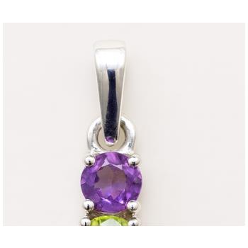 NO RESERVE 0.83 Ct Round Amethyst, Peridot 925 Sterling Silver Pendant