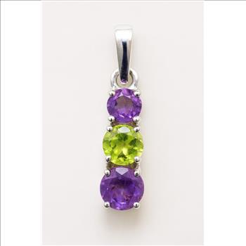 NO RESERVE 0.83 Ct Round Amethyst, Peridot 925 Sterling Silver Pendant