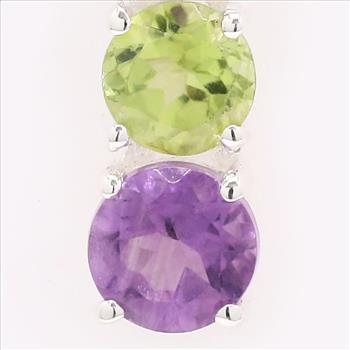 NO RESERVE 0.83 Ct Round Amethyst, Peridot 925 Sterling Silver Pendant