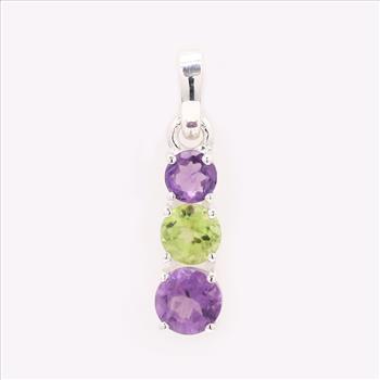 NO RESERVE 0.83 Ct Round Amethyst, Peridot 925 Sterling Silver Pendant