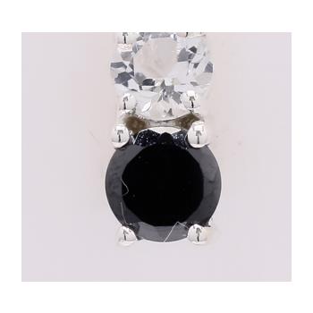 NO RESERVE 0.91 Ct Round Black Spinel, White Topaz 925 Sterling Silver Pendant