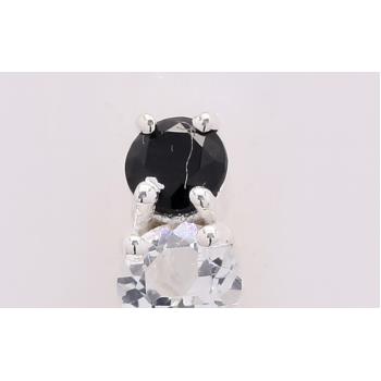 NO RESERVE 0.91 Ct Round Black Spinel, White Topaz 925 Sterling Silver Pendant