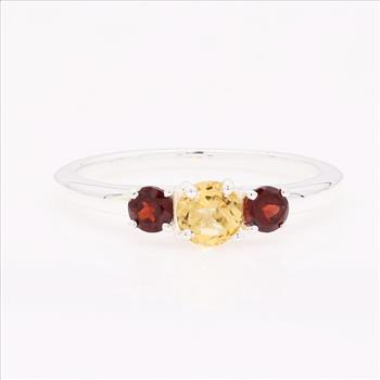 NO RESERVE 0.94 Ct Round Citrine, Garnet 925 Sterling Silver Ring