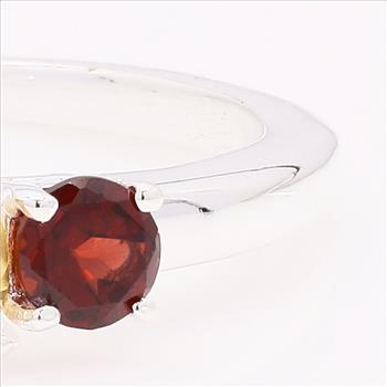 NO RESERVE 0.94 Ct Round Citrine, Garnet 925 Sterling Silver Ring
