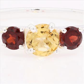 NO RESERVE 0.94 Ct Round Citrine, Garnet 925 Sterling Silver Ring