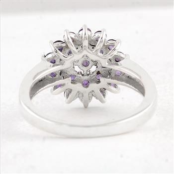 NO RESERVE 0.97 Ct Round Amethyst 925 Sterling Silver Ring