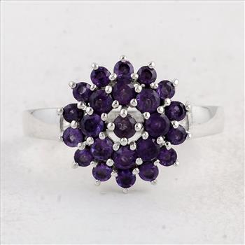 NO RESERVE 0.97 Ct Round Amethyst 925 Sterling Silver Ring