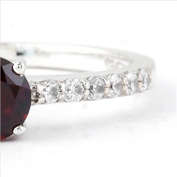 NO RESERVE 1.00 Ct Round Garnet, Cubic Zirconia, 925 Sterling Silver Ring