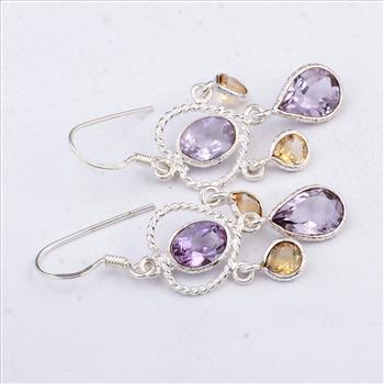 NO RESERVE 10.00 Ct Citrine, Amethyst 925 Sterling Silver Earrings