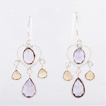 NO RESERVE 10.00 Ct Citrine, Amethyst 925 Sterling Silver Earrings