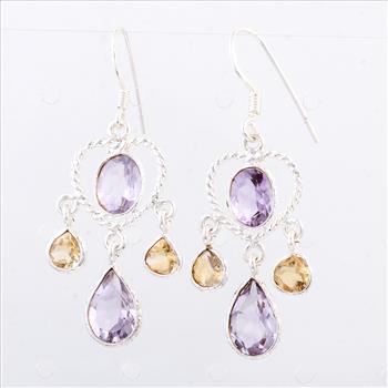 NO RESERVE 10.00 Ct Citrine, Amethyst 925 Sterling Silver Earrings