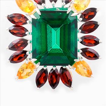 NO RESERVE 10.03 Ct Octagon Green Topaz, Garnet, Citrine 925 Sterling Silver Pendant