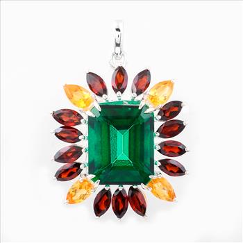 NO RESERVE 10.03 Ct Octagon Green Topaz, Garnet, Citrine 925 Sterling Silver Pendant