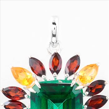 NO RESERVE 10.03 Ct Octagon Green Topaz, Garnet, Citrine 925 Sterling Silver Pendant