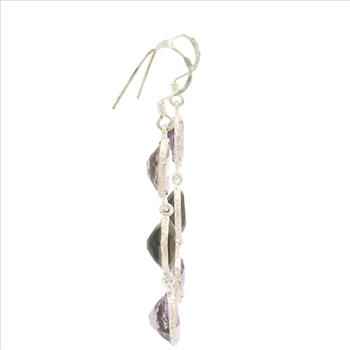 NO RESERVE 10.10 Ct Amethyst, Smoky Quartz 925 Sterling Silver Earrings