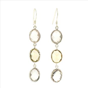 NO RESERVE 10.10 Ct Rose Quartz, Lemon Quartz 925 Sterling Silver Earrings