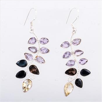 NO RESERVE 10.18 Ct Citrine, Sapphire 925 Sterling Silver Earrings