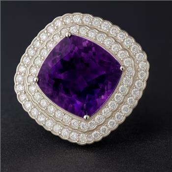 NO RESERVE 10.18 Ct Cushion Amethyst, Cubic Zirconia 925 Sterling Silver Pendant